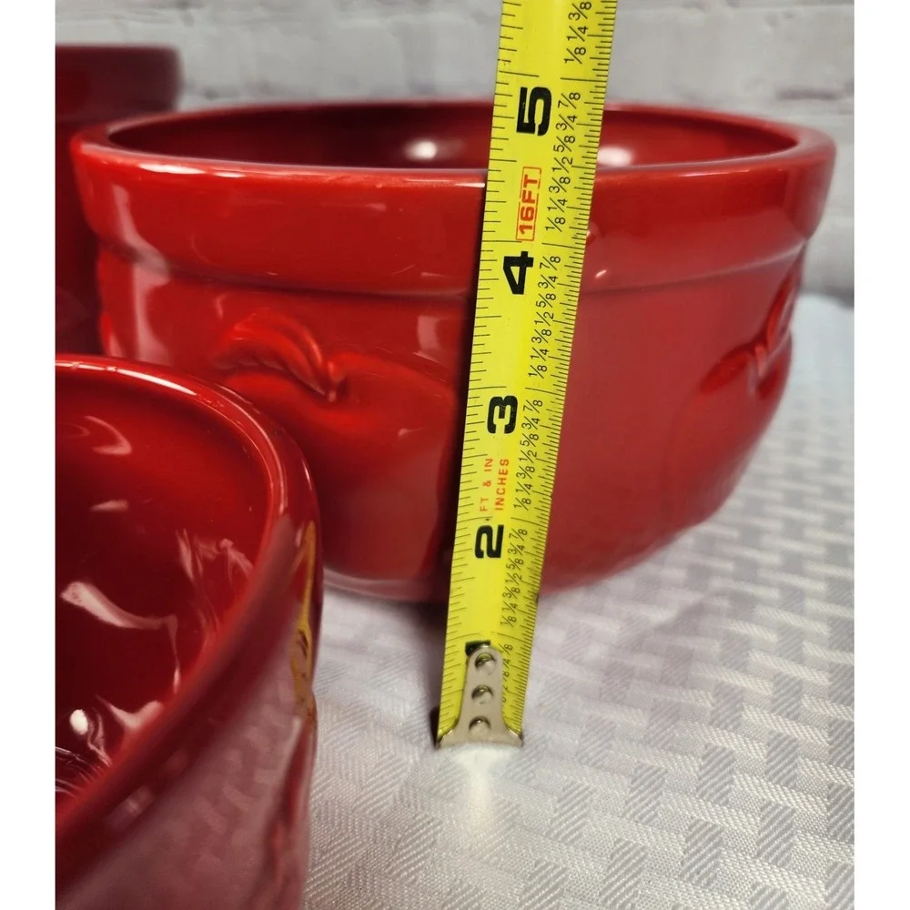 3 CRACKER BARREL Red Apple Nesting Bowls + Juicer Designed By Susan Winget